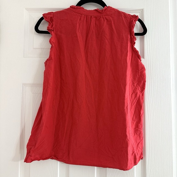 Loft Red Pintuck Linen Blend Ruffle Sleeveless Smocked Blouse Women's Size Small - Picture 4 of 4